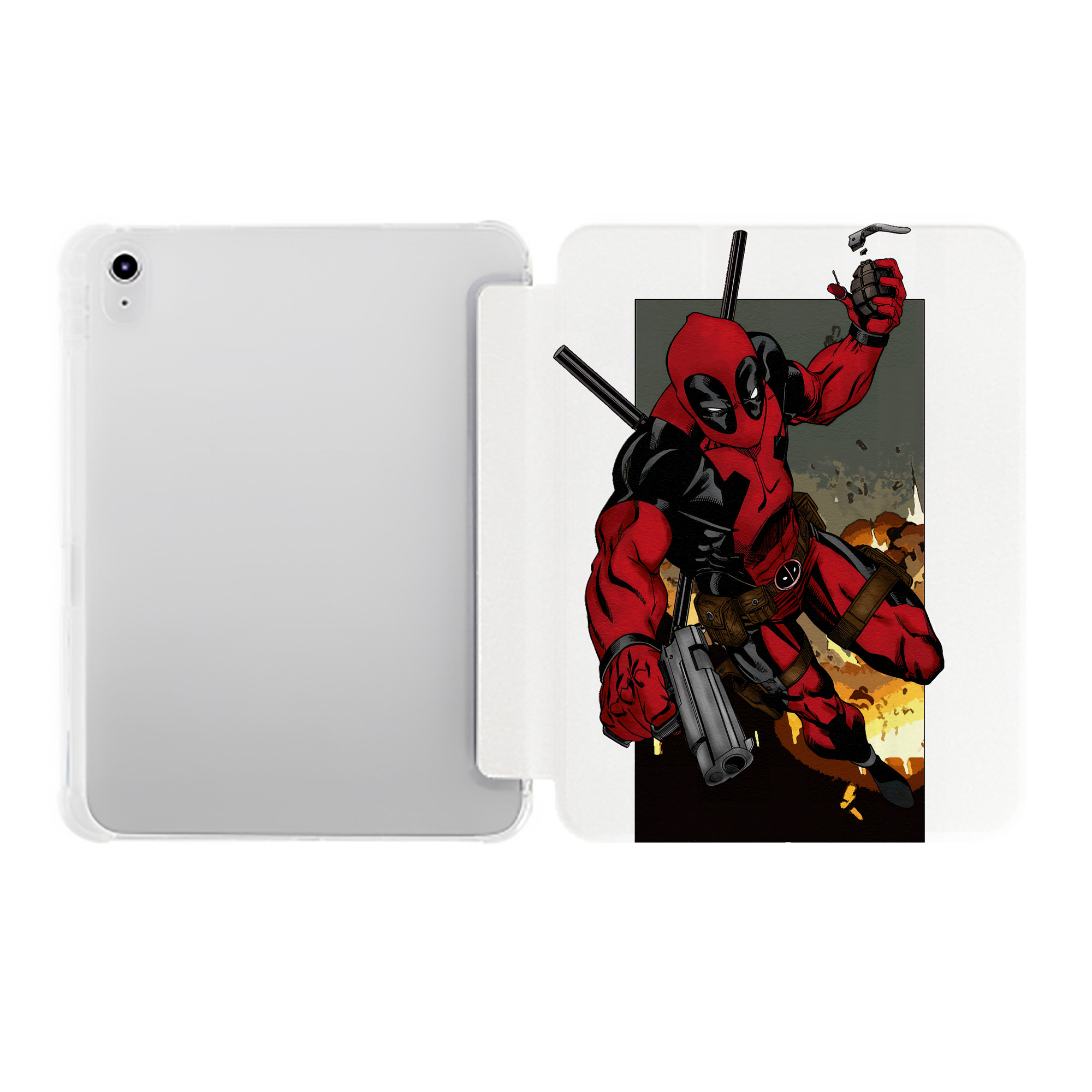 （画像用） Deadpool デッドプール IPad ケース ペン収納付き 三つ折りスタンド PUレザー×シリコン 対応機種9.5/10.5/10.9インチ